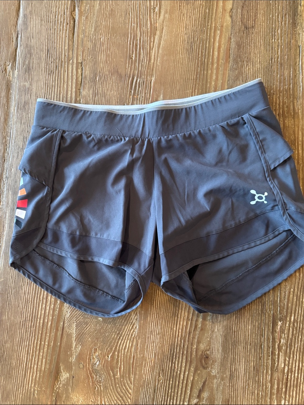 Orangetheory Women's Charcoal Gray Athletic Shorts with Accent Stripes